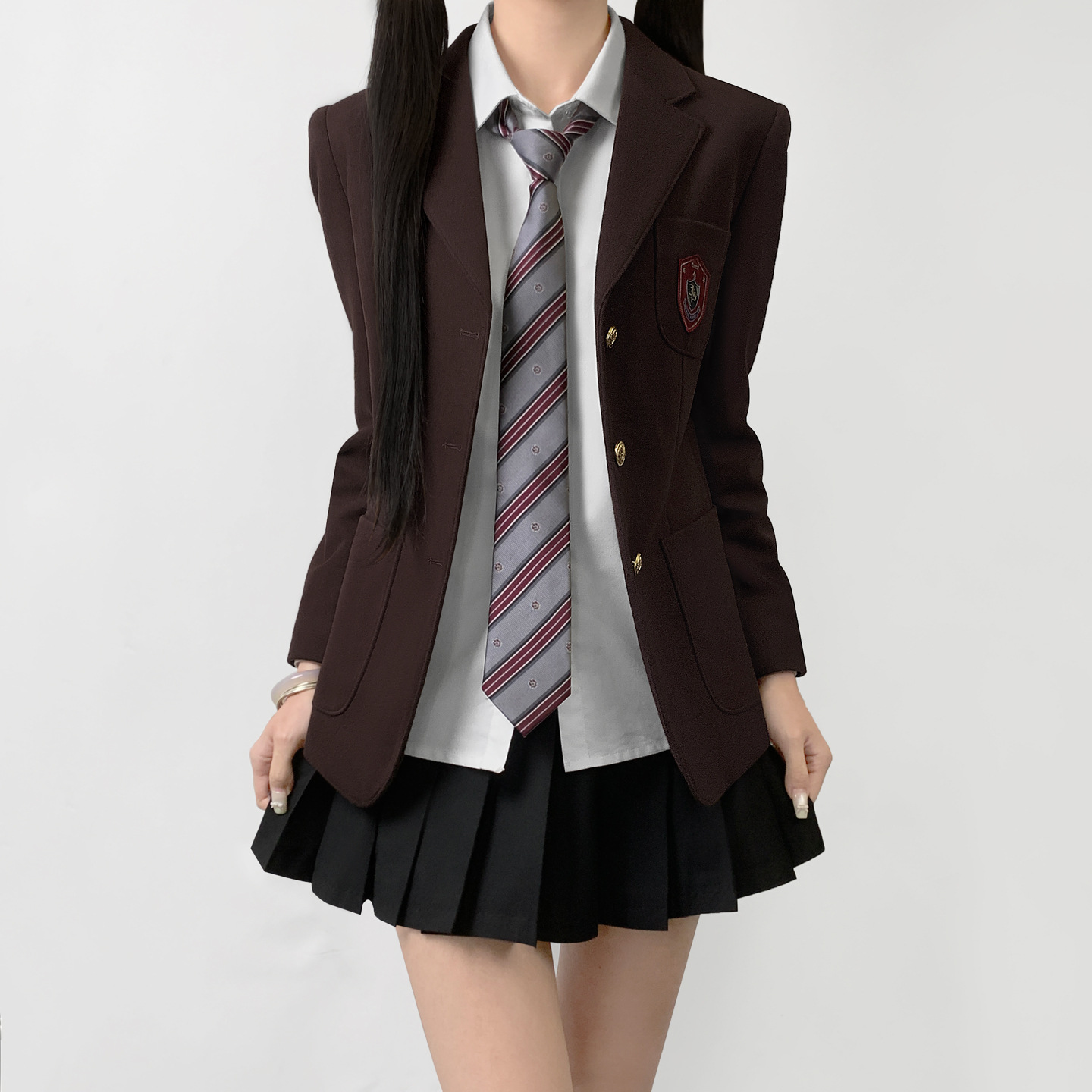 木村叔jk制服原创刺绣灰色毛呢西装外套女春秋季学院风校供感西服
