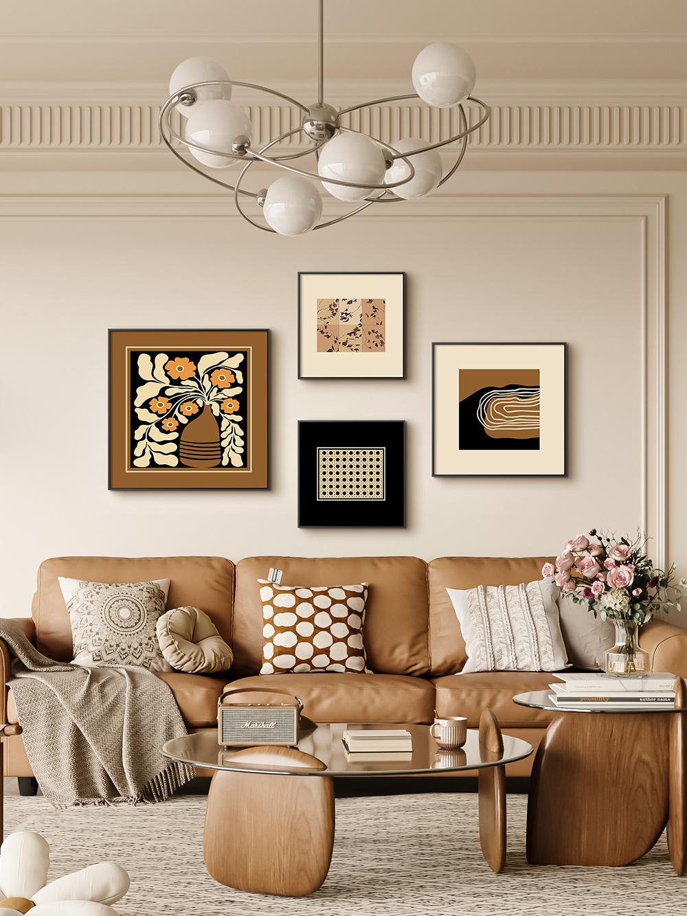 2025新款美拉德高级感客厅大白墙装饰画沙发电视背景墙挂画餐厅画