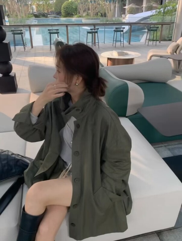 秋季新款宽松军绿夹克风衣外套落肩oversize版型复古感上衣146|undefined