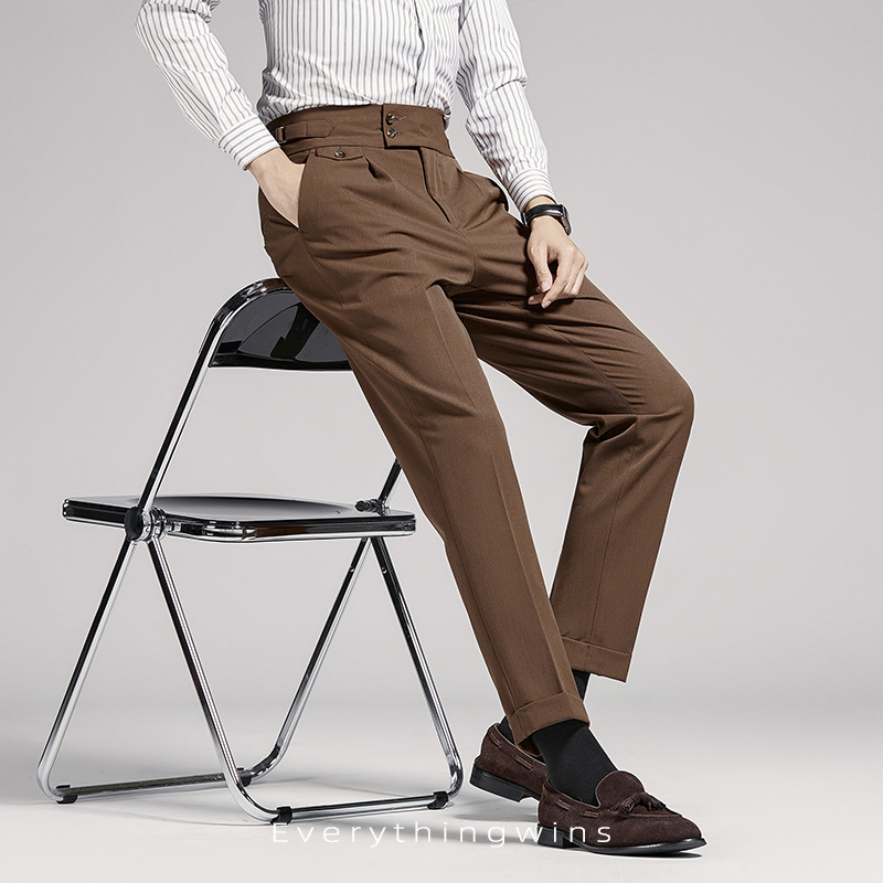 Pantalones cortos para hombre Naples, pantalones de cintura alta, color marrón, corte recto, estilo casual de negocios, ajustados. image 3