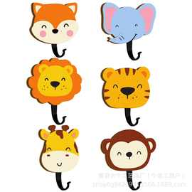 木制墙壁挂钩丛林动物衣帽挂钩儿童房书包衣物挂架玄关浴室围巾架