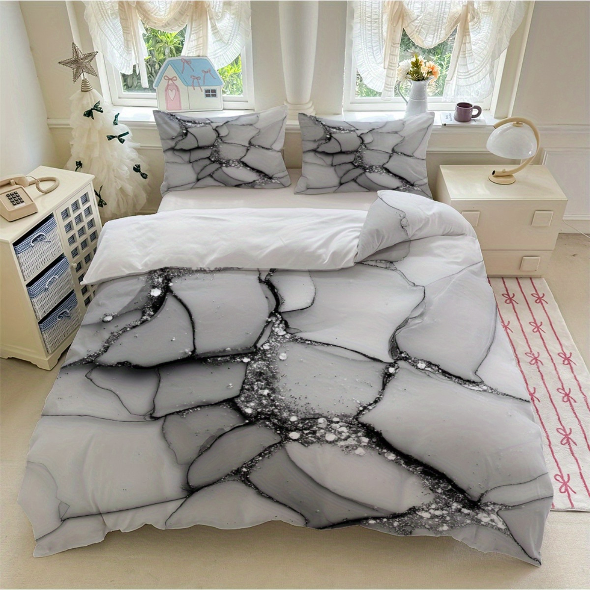 TEMU / JIT polvo oro mármol textura suave molienda impresión digital kit de colcha se puede ajustar