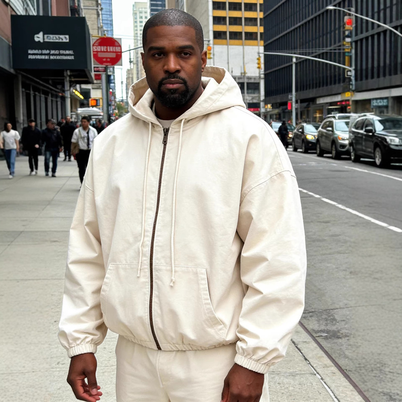 Yeezy Kanye-Style Heavy-Duty American Vintage Loose-Fitting Zip-Up Hoodie Denim Cotton-Linen Windbreaker Hooded Jacket for Men Yeezy Kanye-Style Heavy-Duty American Vintage Loose-Fitting Zip-Up Hoodie Denim Cotton-Linen Windbreaker Hooded Jacket for Men