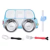 Detachable blue bus, dinner plate, straw