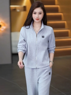 休闲运动套装女秋季新款立领开衫阔腿裤两件套时尚洋气减龄跑步服