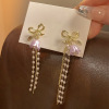 Purple small design advanced elegant earrings with bow from pearl with tassels, french style, orchid, high-quality style