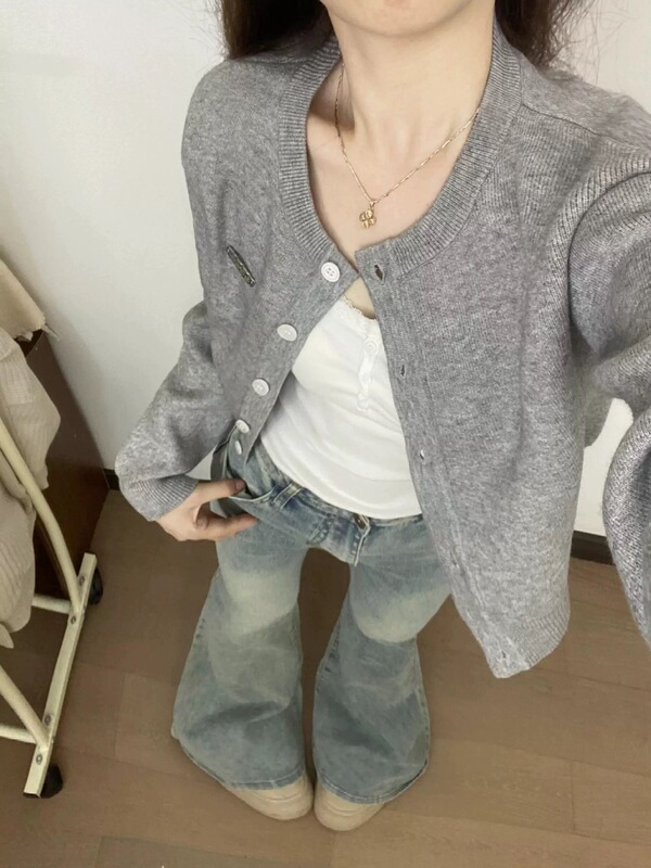 小个子蓝色短款针织外套女款春秋冬外搭上衣开衫毛衣2025新款爆款|undefined