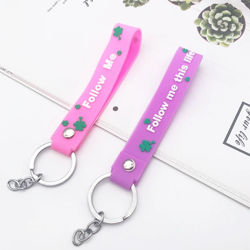 Creative car keys, handheld keychain PVC, silicone doll, four-leaf clover