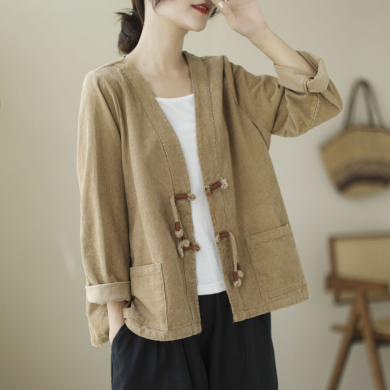 Clearance Sale~ Mall Clearance Brand Discount Women's Corduroy Short Jacket Retro Button Corduroy Long Sleeve Top