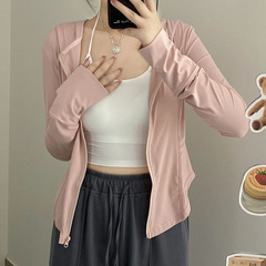 天青色防曬衣女夏季冰絲透氣連帽瑜伽外套上衣遮陽防曬服防紫外線