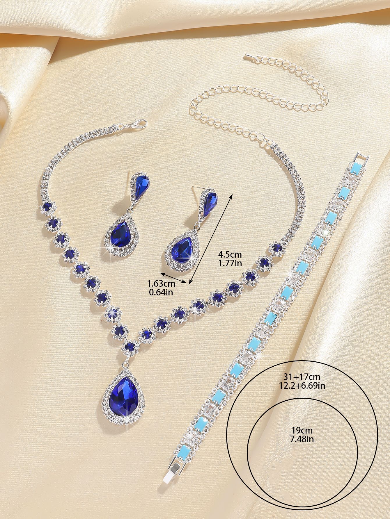 Crystal Necklace Earrings And Bracelet Jewellery Set 4 Piece_voghion.com