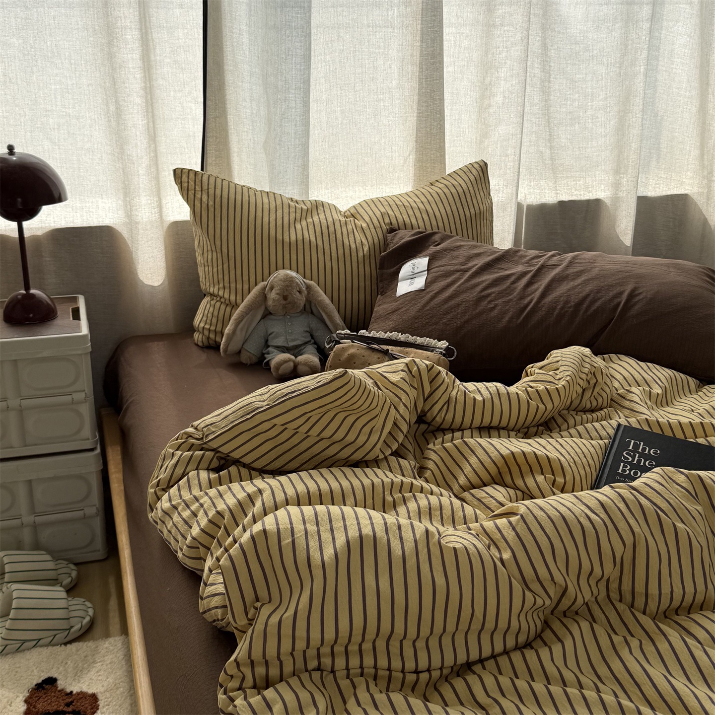 Conjunto de cama vintage em algodão lavado cor lisa_voghion.com