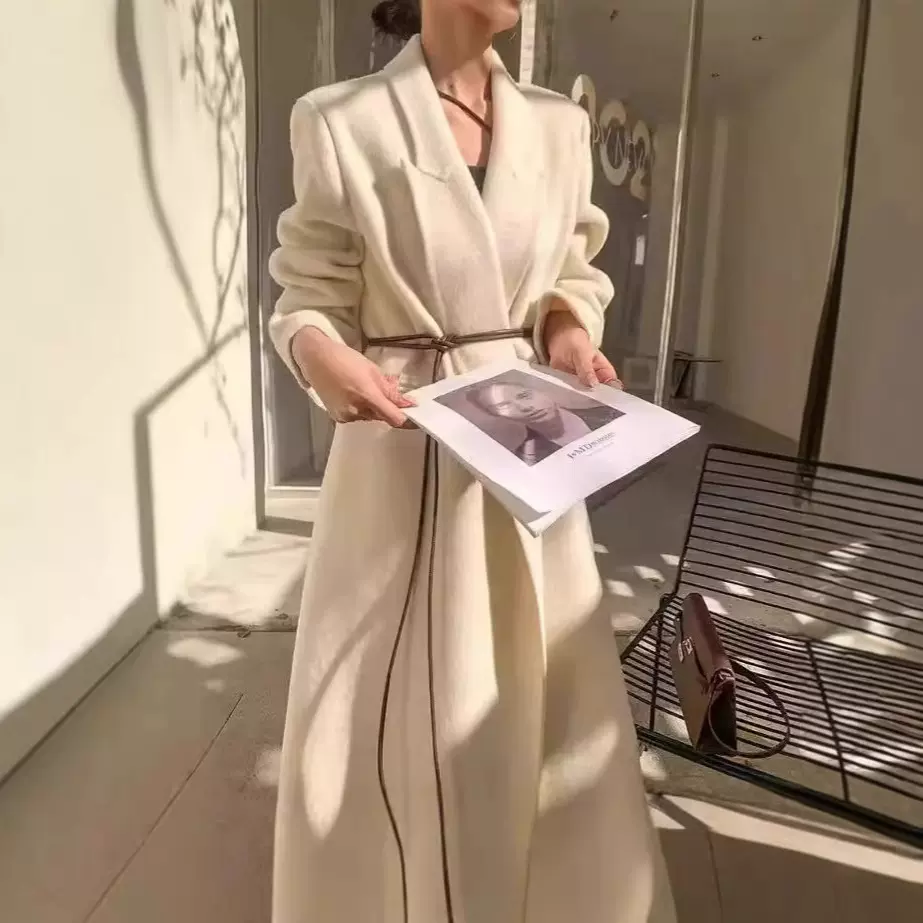 24冬季新款韩系西装款美飒双面羊毛大衣女加长款气质百搭毛呢外套