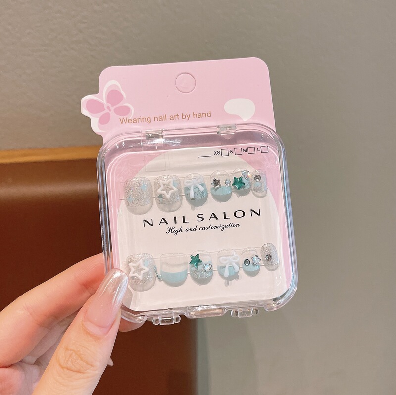 新款儿童穿戴甲手工假指甲美甲贴片手工甲指甲贴花可撕学生美甲片|undefined
