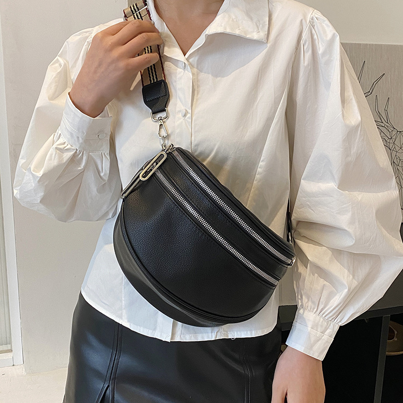 Cross-Border Popular Single-Shoulder Crossbody Bag Pu Leather Fashion Wide Shoulder Strap Versatile Japanese and Korean Saddle Bag Shell Bag Soft Leather Women's Bag