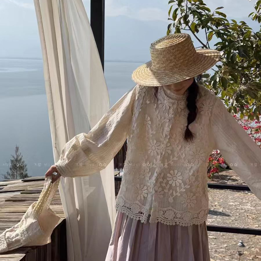 Hjm2026 Summer New Loose Shirt, Forest Style Women's Clothing, Versatile Ins Export Long-Sleeve Artistic Style Top