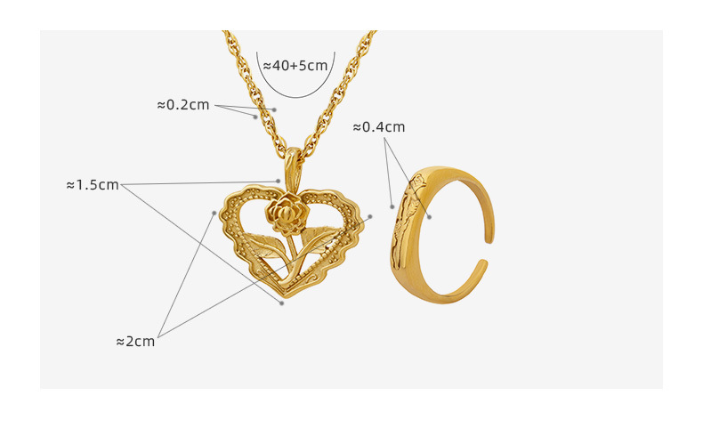 Fashion Heart Shape Flower Titanium Steel Plating Rings Necklace 1 Piece display picture 1
