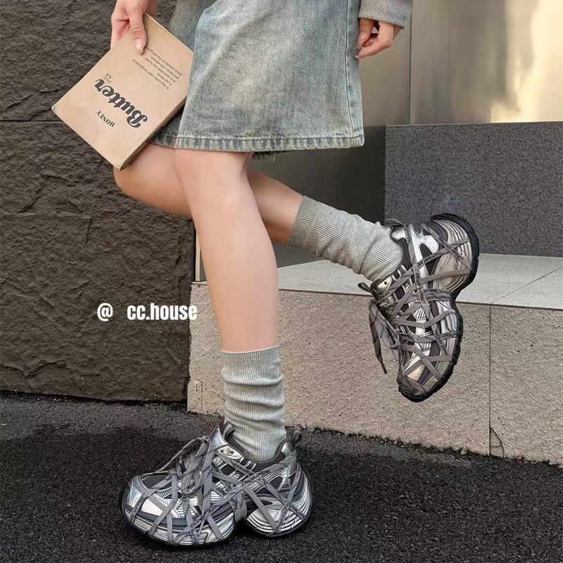 欧洲站2025秋季新款时尚老爹鞋百搭休闲运动鞋女鞋潮厚底增高绑带|undefined