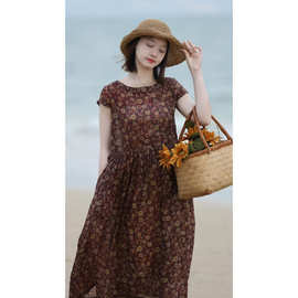 高端苎麻连衣裙2025新款棉麻女旅行夏季薄款洋气裙子