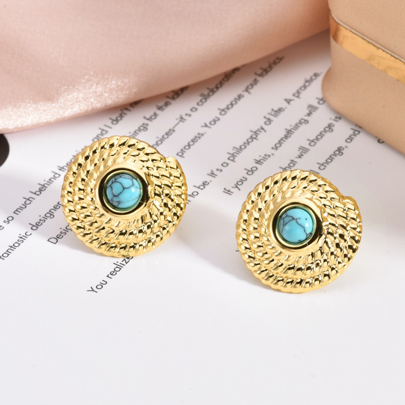 Europa y los Estados Unidos transfronterizos retro pendientes turquesa pendientes de moda incrustados con perlas irregulares joyas de pendientes de acero inoxidable