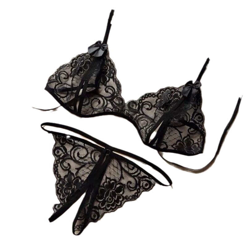 Entrepierna abierta libre de tres puntos de dos piezas de encaje sexy ropa interior de las mujeres sexy pasión Tanga entrega de un solo clic