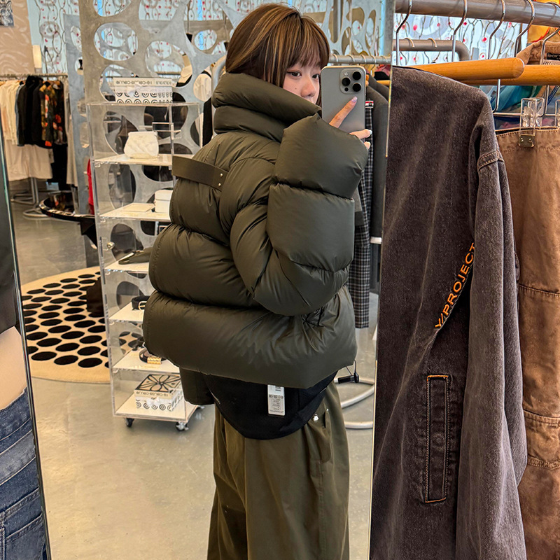 High-Quality Rick Collaboration Black Nylon Stand-Collar down Jacket for Women, Winter 2026 Warm Short Puffer Coat