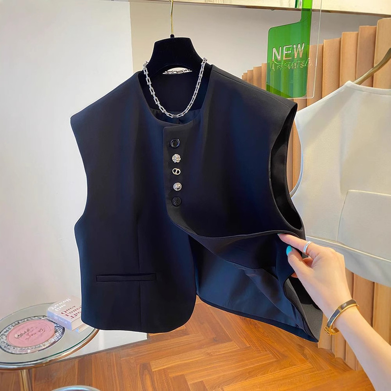 European Design Sense Loose Suit Vest Women's Four Seasons Universal Stacked Vest Spring and Autumn Jacket Wipe Jacket