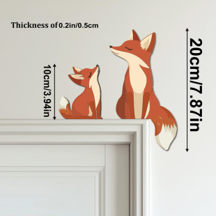 Wooden Crafts Cute Fox Door Frame Decoration Small Fox Children's Room Door Corner Hanging Ornaments for Mother Gift