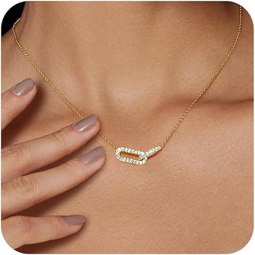 Double Oval Necklace Interlocking Double Ring Pendant with Diamonds, Light Luxury High-End Accessories, European and American Amazon New Jewelry