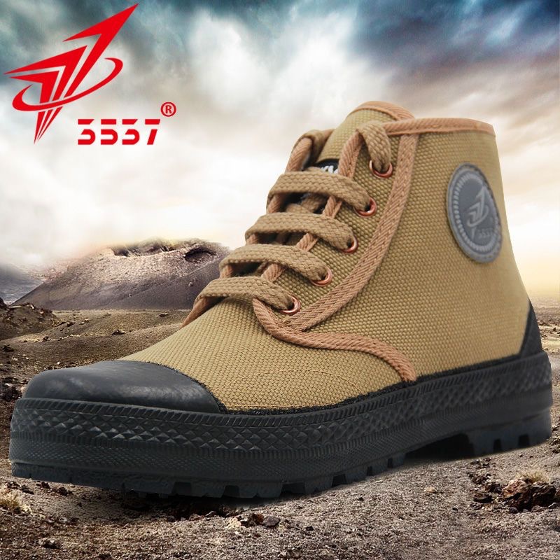 genuine goods 3537 Outdoor Mountaineering Hiking High-top Training Shoes Wear-resistant Non-slip Canvas Rubber Shoes Breathable Men's Shoes Labor Protection Shoes