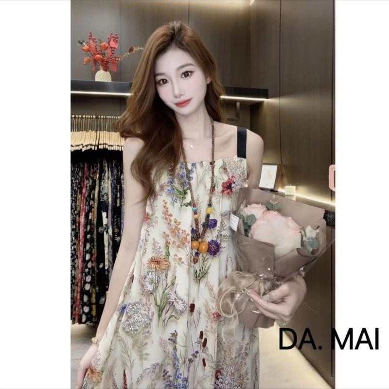 Summer Dress for Women, Mid-Length Suspender Skirt, Fashionable French Nightgown, Niche Slimming and Flesh-Covering Outer Skirt