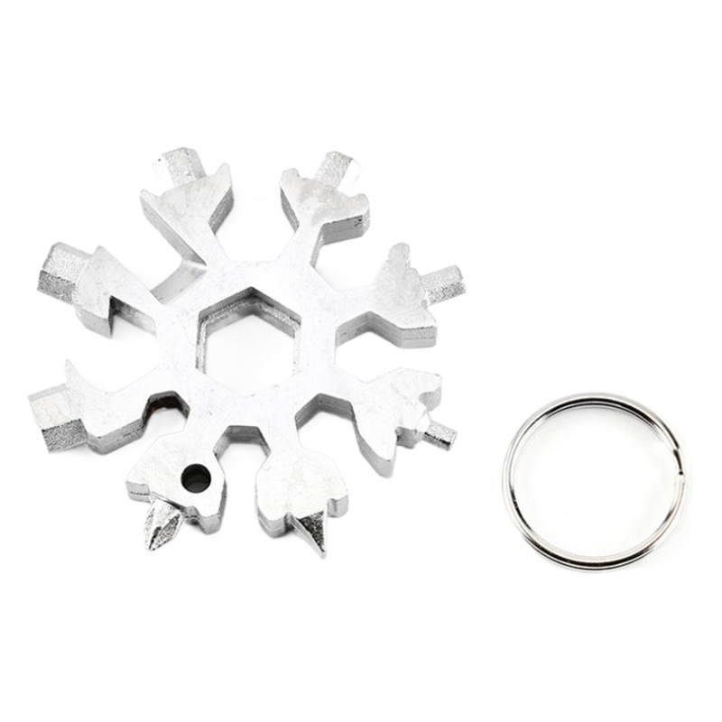 18-en-1 Combinación de tarjeta de herramienta multifuncional portátil en forma de copo de nieve Tarjeta de herramienta llavero llave hexagonal llave de ciruela