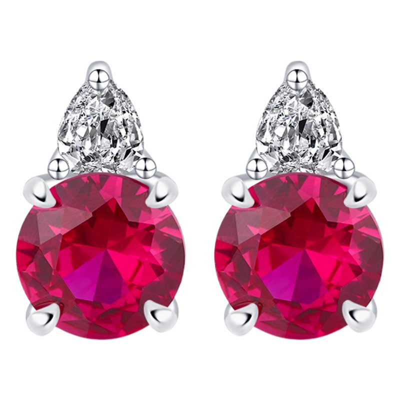 Zhuang Sheng joyería S925 joyería de plata simulación rojo zafiro redondo nicho estilo diario traje 9mm-6mm