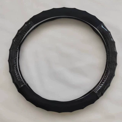 New Style Peach Wood Grain Four-Section Bamboo Steering Wheel Cover, Breathable, Non-Slip, Wear-Resistant, Suitable for All Seasons, Simple and High-End Car Cover (Steering wheel cover) - black-38cm