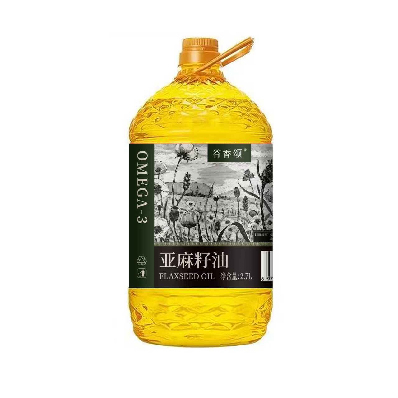 冷榨一级亚麻籽油家庭装2.7L性价比食用油亚麻酸