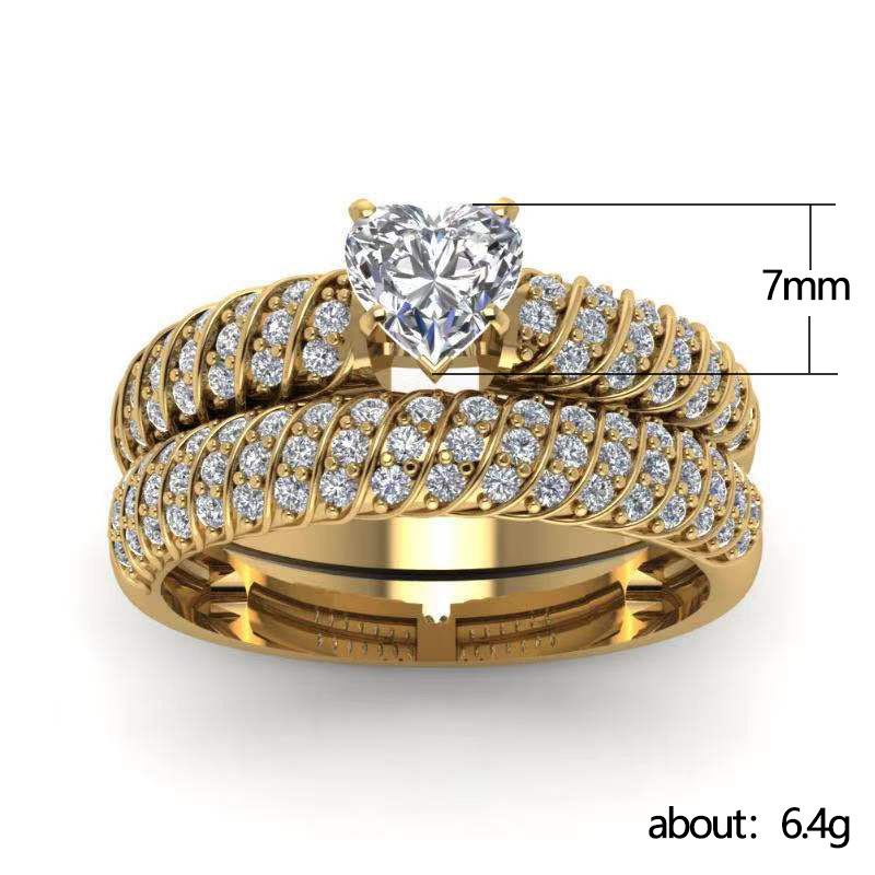 12g Weight Rhinestones Inlay Material Rings Classification 2 Pieces Fashion Round Alloy Inlay Rhinestones Couple Rings