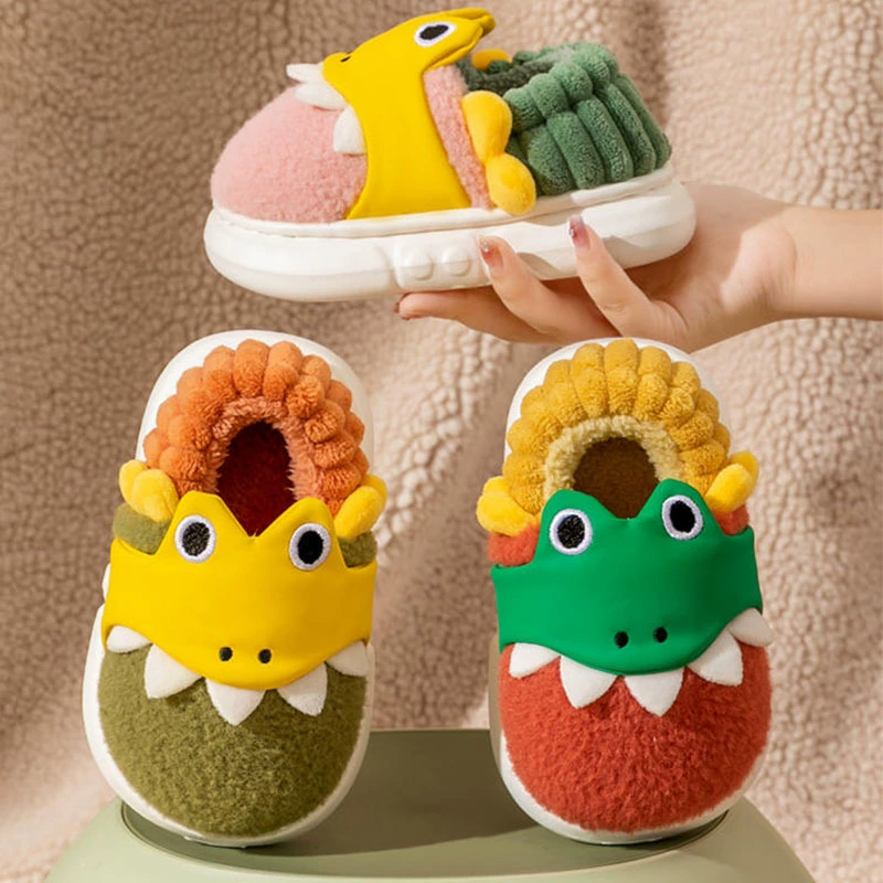 Зимние детские хлопковые тапочки для дома, теплые плюс бархатные тапочки на каблуке для мальчиков и девочек, маленькие и средние детские меховые хлопковые тапочки оптом