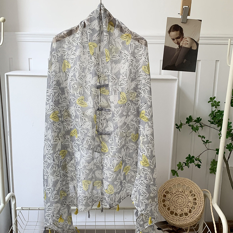 Verano de alta gama ropa exterior de mujer estilo étnico retro protector solar hebilla chal Yunnan Qinghai turismo bufanda de seda