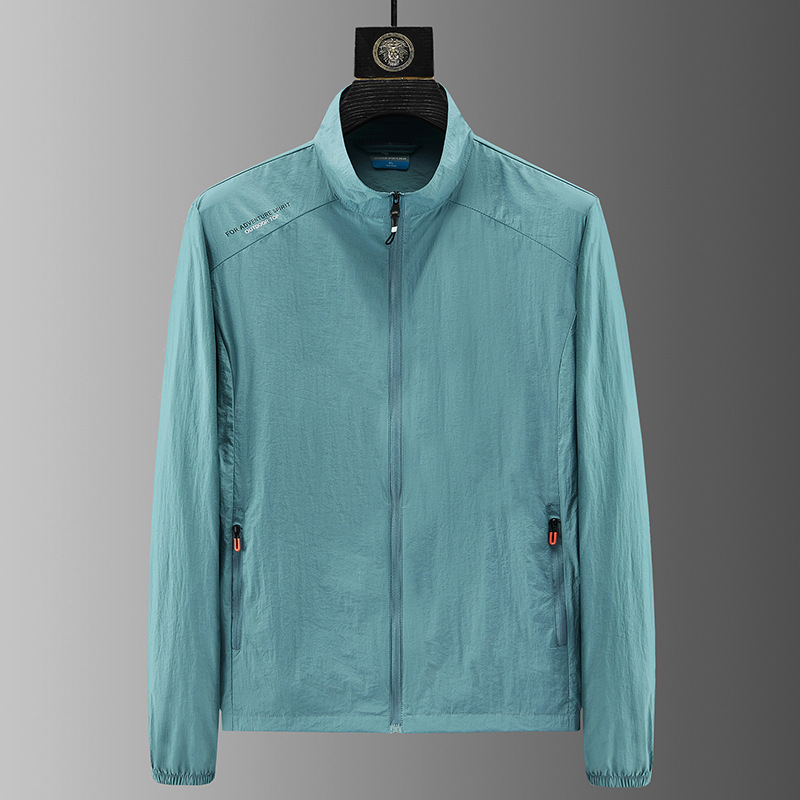 Ropa de protección solar de cuello suelto de cuero para hombres y mujeres, chaqueta deportiva al aire libre, chaqueta de ocio, bolsillo con cremallera, ropa de protección solar de moda