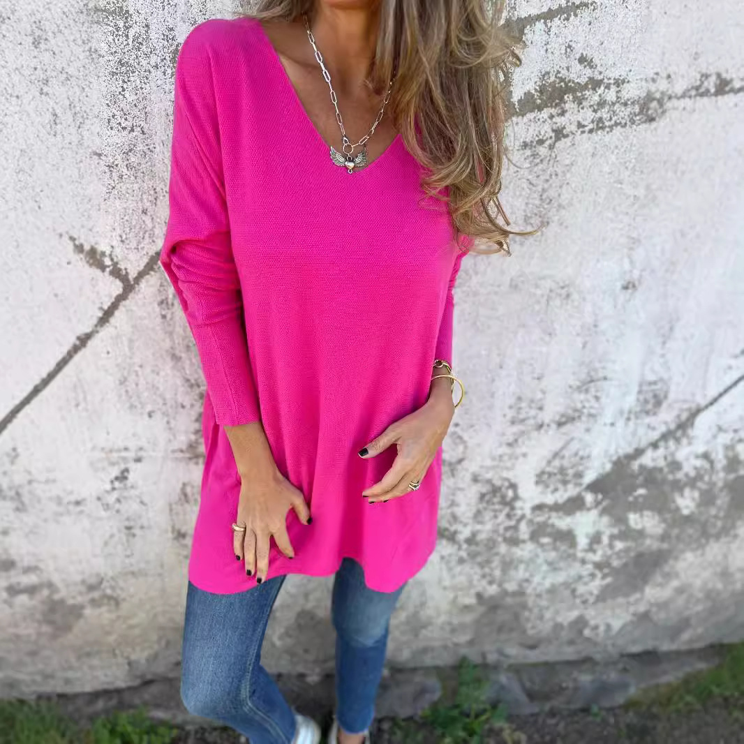 Foreign Trade European American Cross-Border Independent Site 2026 Spring And Autumn Solid Color V-Neck Knit_ecoleips.com