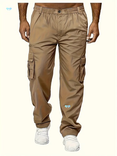 1 Piece Men's Casual Cargo Pants Solid Color Polyester Mid-Cross Border