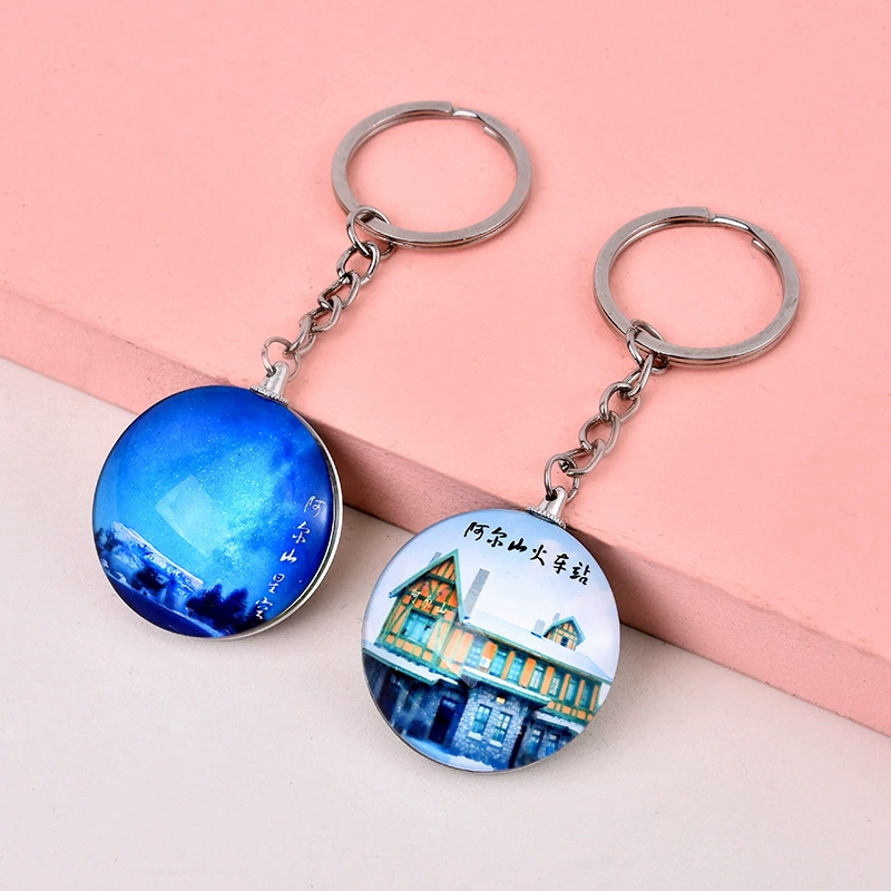 Creative double-sided glass keychain, souvenir, wholesale