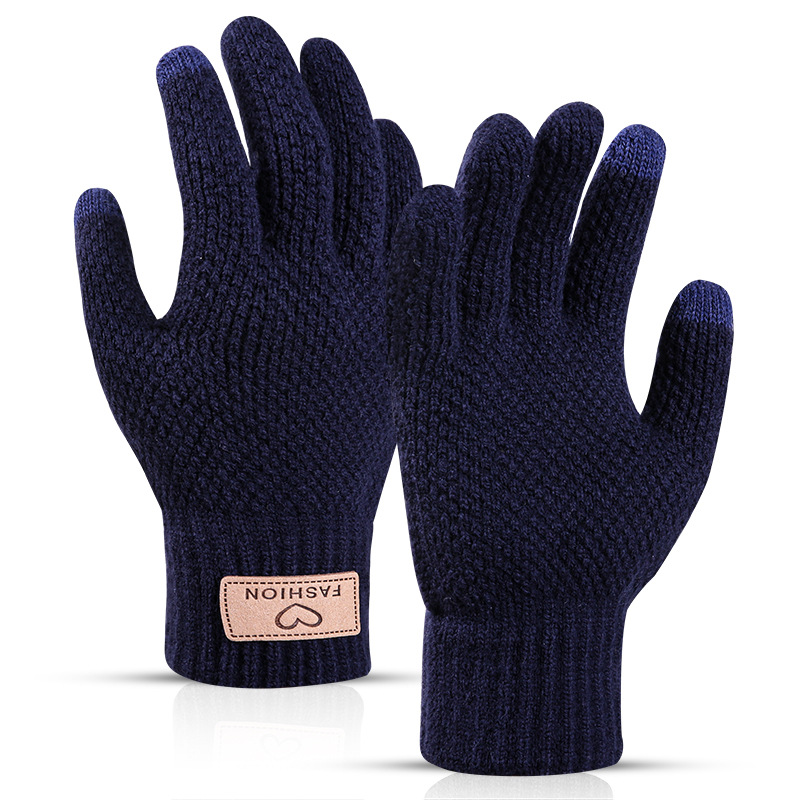 Winter new cross-border outdoor knitted pineapple pattern men's velvet anti-slip split-finger wool warm touch screen gloves