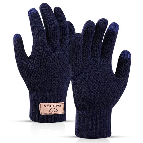 Winter new cross-border outdoor knitted pineapple pattern men's velvet anti-slip split-finger wool warm touch screen gloves