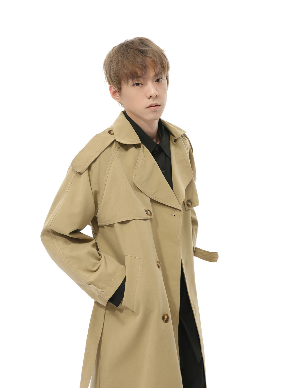 MTLCLOTHES Hombres| Nuevos productos de otoño coreanos dobles hebillas sobre la rodilla correa de estilo británico abrigo casual suelto