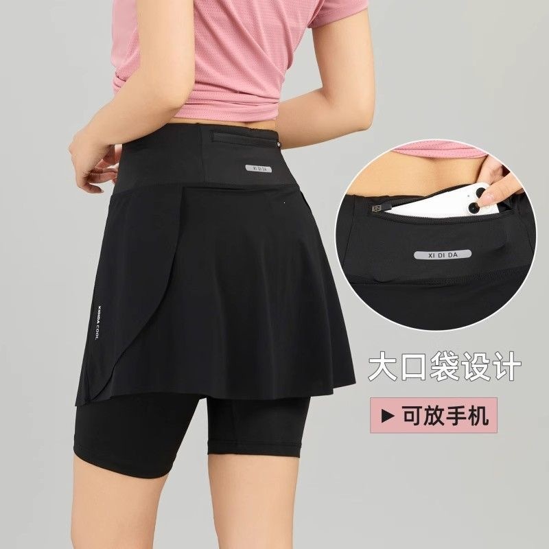 Ice silk quick-drying five-point athletic shorts and skirt for women, badminton uniform, tennis skirt, yoga, fitness, running shorts, half-length skirt