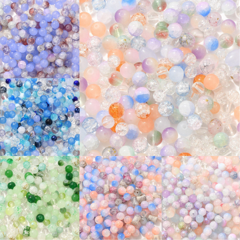 Mixed Color 8~10mm Colorful Glass Beads Loose Beads DIY Beaded Bracelet Phone Chain Jewelry Material Kit