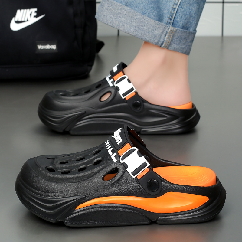 Zapatos con agujeros para hombre nuevo verano en casa 2025 pareja deportes de suela gruesa ropa exterior Baotou antideslizante pisando sandalias de mierda