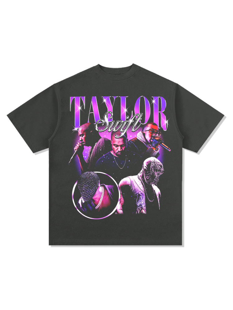 Retro KANYE WEST Spoof KANYE taylor Camiseta de manga corta suelta de algodón pesado