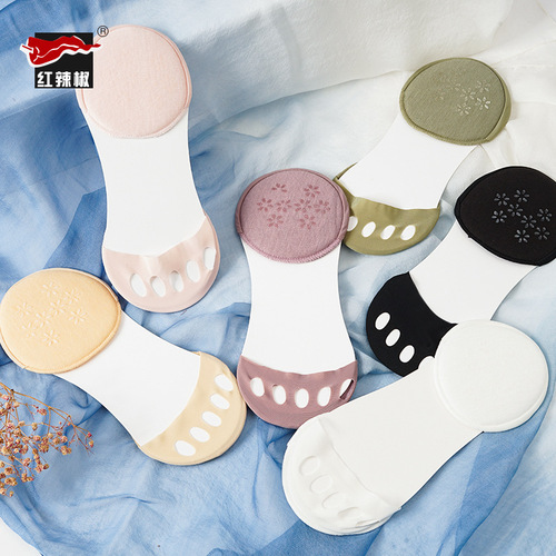 Red pepper socks women's summer foot socks ice silk invisible non-slip half foot socks high heels split toe socks